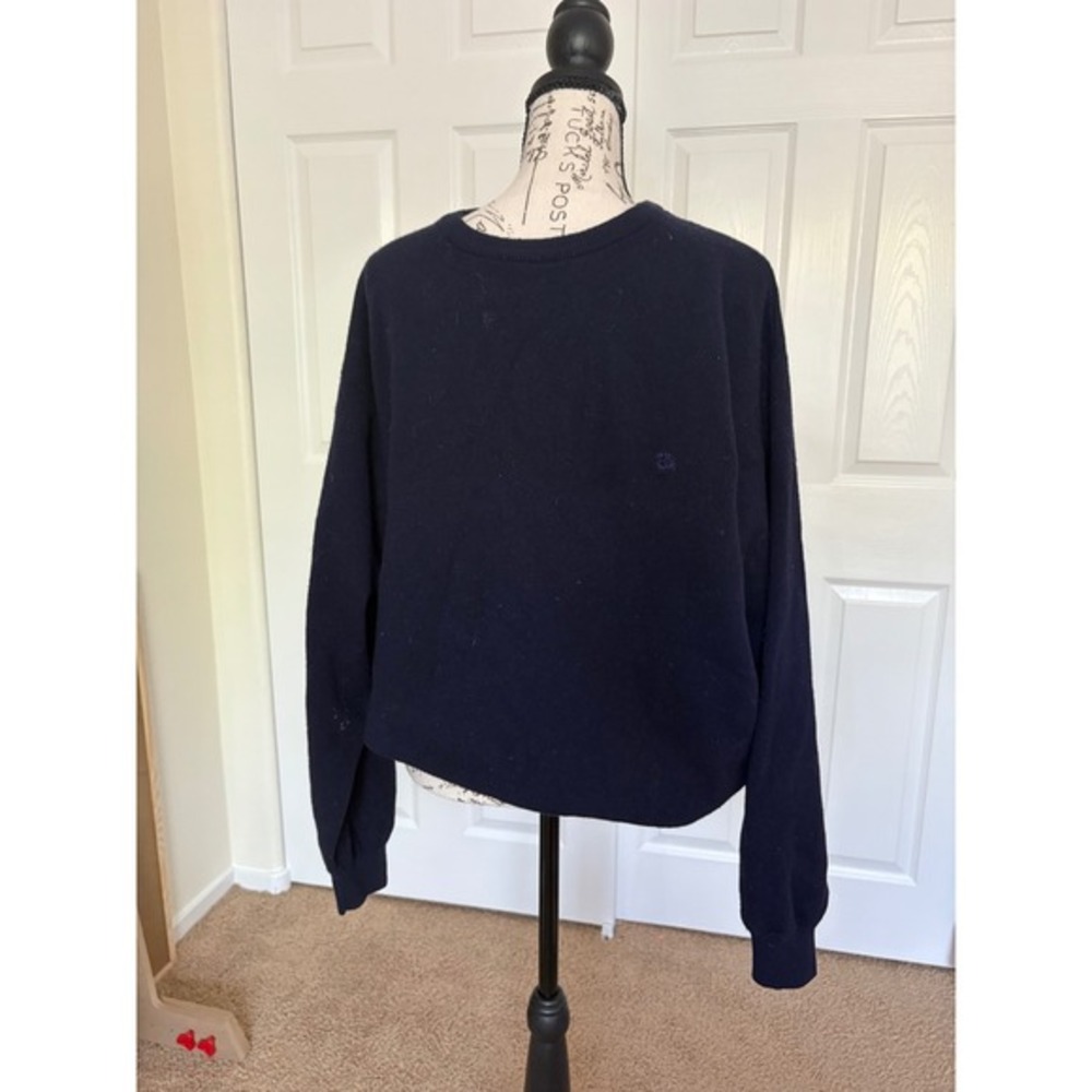 Burberry London Mens Navy Blue Crewneck Sweater Embroidered Knight Logo Size 7